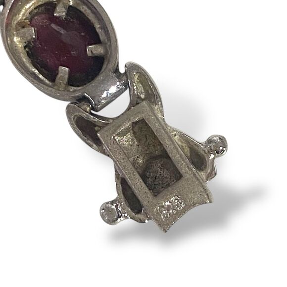 Vintage 925 Sterling Silver Garnet Stone XO Link Bracelet 7" / Fits 6.5" Wrist - Picture 7 of 10
